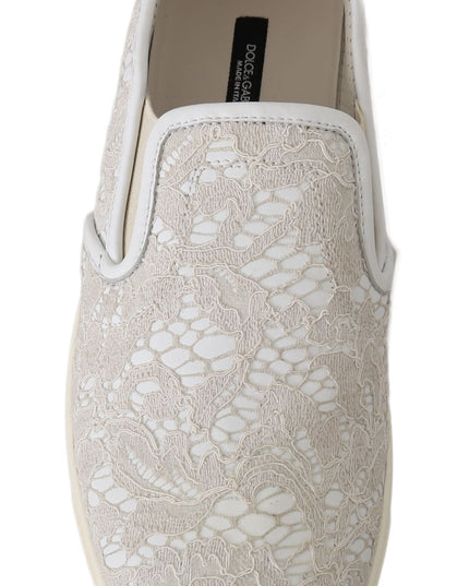 Dolce & Gabbana White Leather Lace Slip On Loafers Shoes
