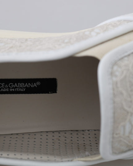 Dolce & Gabbana White Leather Lace Slip On Loafers Shoes