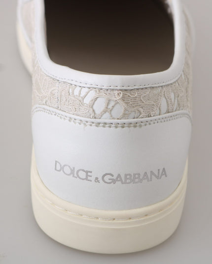 Dolce & Gabbana White Leather Lace Slip On Loafers Shoes