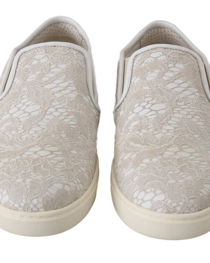 Dolce & Gabbana White Leather Lace Slip On Loafers Shoes