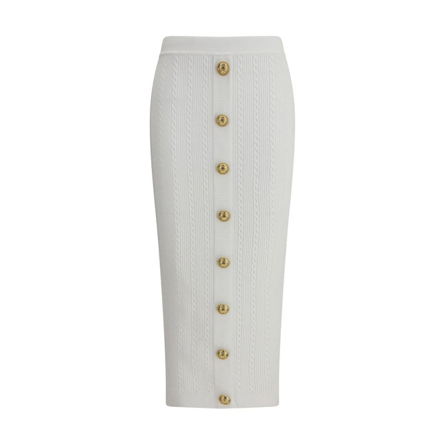 Balmain White Viscose Midi Skirt