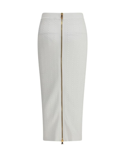 Balmain White Viscose Midi Skirt
