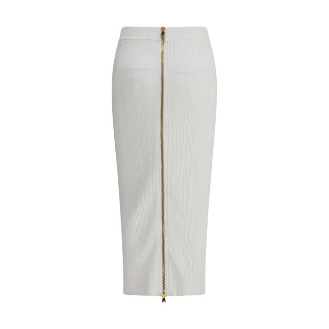Balmain White Viscose Midi Skirt