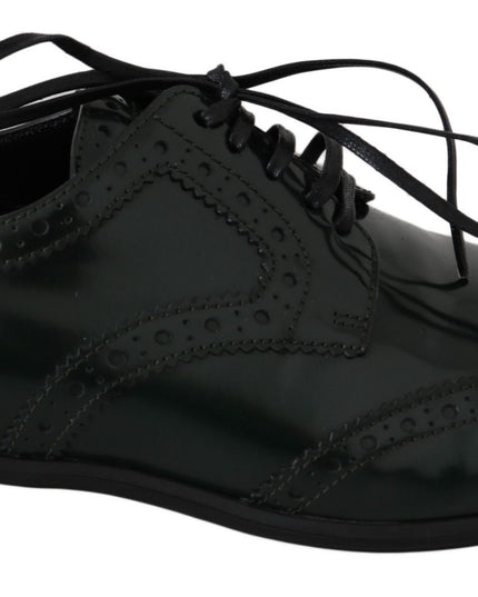 Dolce & Gabbana Green Leather Broque Oxford Wingtip Shoes