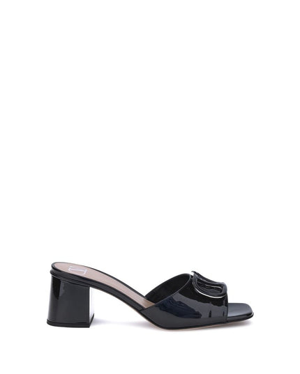 Valentino Garavani Black Calf Leather Bos Taurus Flat Sandals