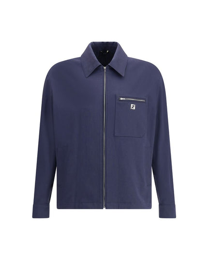 Fendi Blue Cotton Biker Jacket