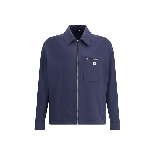 Fendi Blue Cotton Biker Jacket