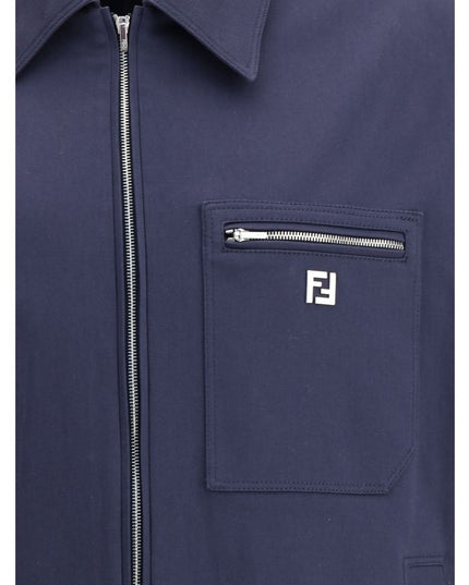 Fendi Blue Cotton Biker Jacket