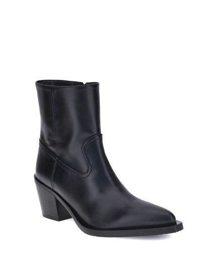 Stuart Weitzman Black Calf Leather Bos Taurus Ankle Boots