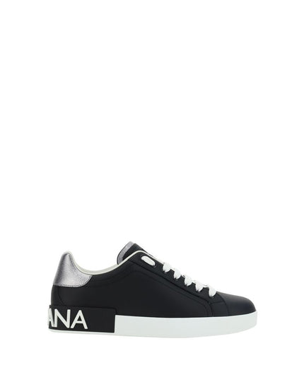Dolce & Gabbana Black Calf Leather Bos Taurus Low Top Sneakers