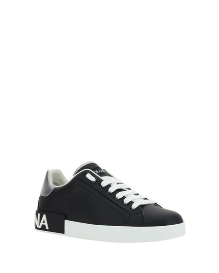 Dolce & Gabbana Black Calf Leather Bos Taurus Low Top Sneakers