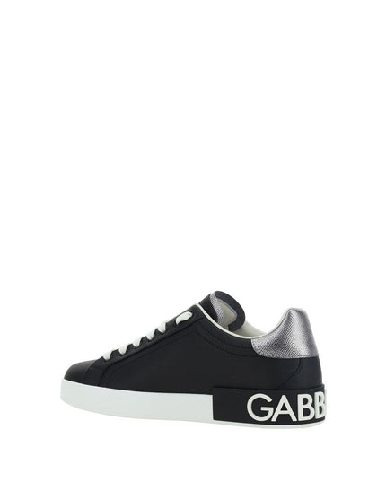 Dolce & Gabbana Black Calf Leather Bos Taurus Low Top Sneakers