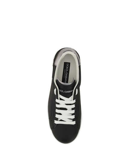 Dolce & Gabbana Black Calf Leather Bos Taurus Low Top Sneakers