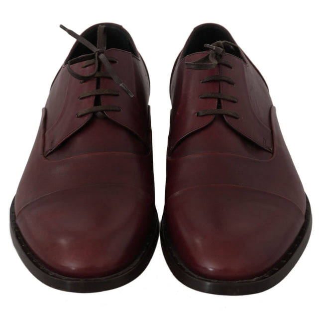 Dolce & Gabbana Red Bordeaux Leather Derby Formal Shoes