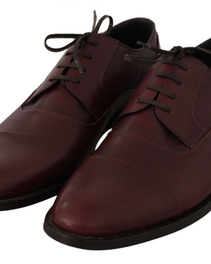 Dolce & Gabbana Red Bordeaux Leather Derby Formal Shoes