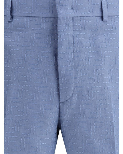 Fendi Light Blue Linen Bermuda Shorts