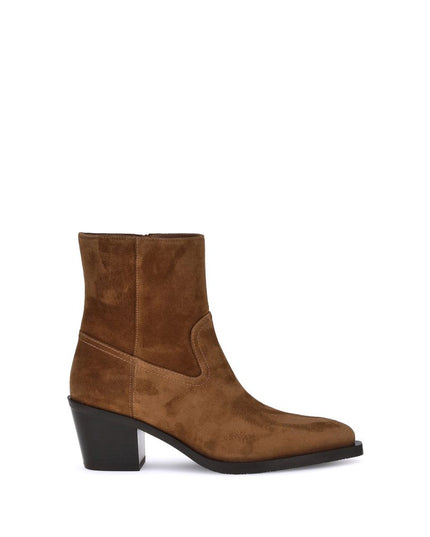 Stuart Weitzman Brown Calf Leather Bos Taurus Ankle Boots