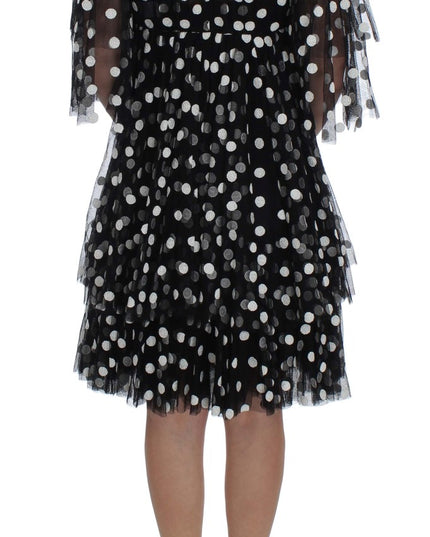 Dolce & Gabbana Black White Polka Dotted Ruffled Dress