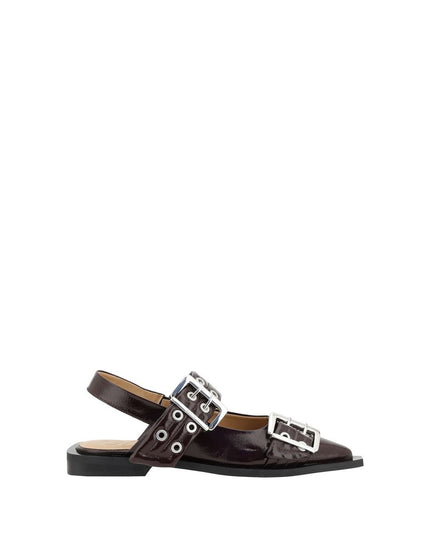 Ganni Brown Polyester Ballet Flats