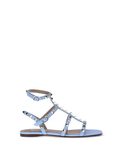 Valentino Garavani Light Blue Calf Leather Bos Taurus Flat Sandals