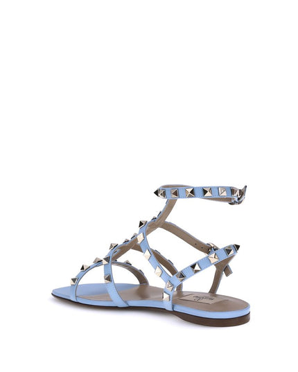 Valentino Garavani Light Blue Calf Leather Bos Taurus Flat Sandals