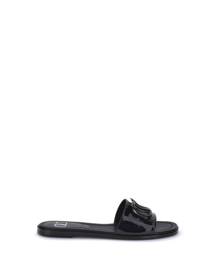 Valentino Garavani Black Calf Leather Bos Taurus Flat Sandals