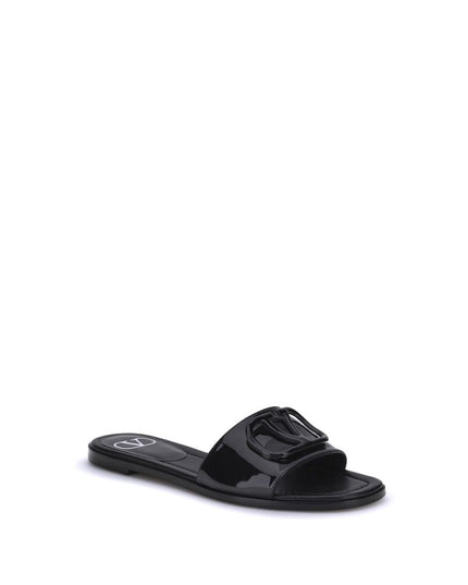 Valentino Garavani Black Calf Leather Bos Taurus Flat Sandals