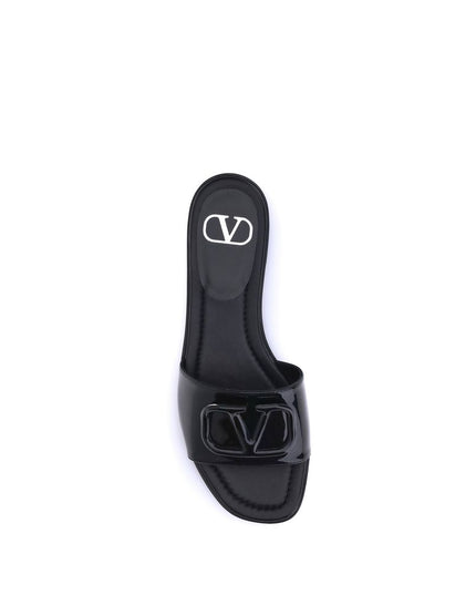 Valentino Garavani Black Calf Leather Bos Taurus Flat Sandals