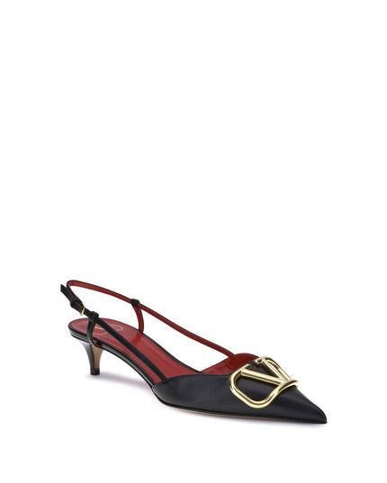 Valentino Garavani Black Calf Leather Bos Taurus Mid Heel Pumps