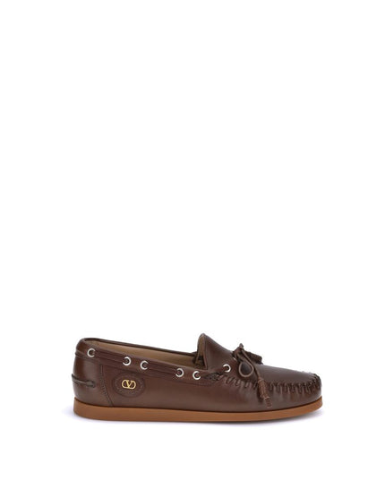 Valentino Garavani Brown Calf Leather Bos Taurus Slip-On Loafers