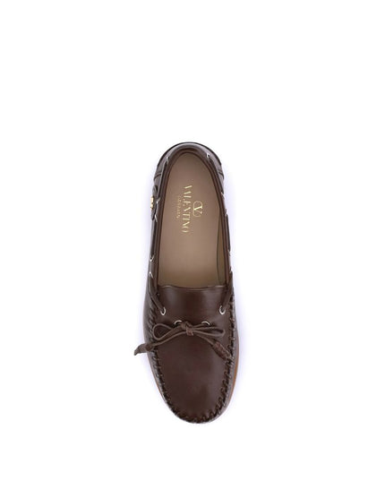 Valentino Garavani Brown Calf Leather Bos Taurus Slip-On Loafers