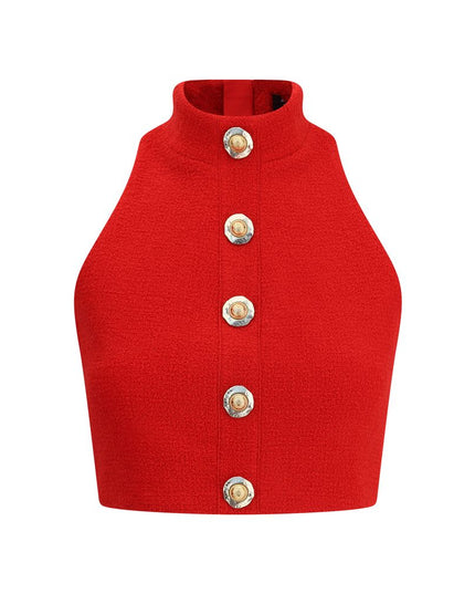Balmain Red Fleece Wool Top
