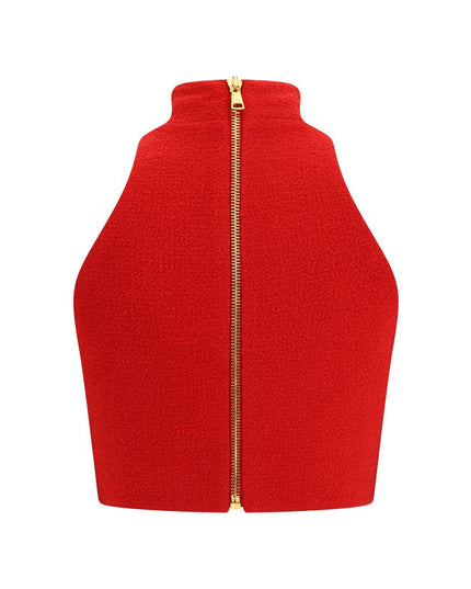 Balmain Red Fleece Wool Top