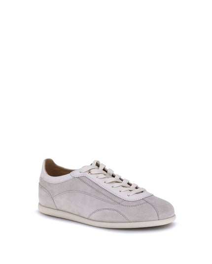 Brunello Cucinelli Gray Calf Leather Bos Taurus Low Top Sneakers