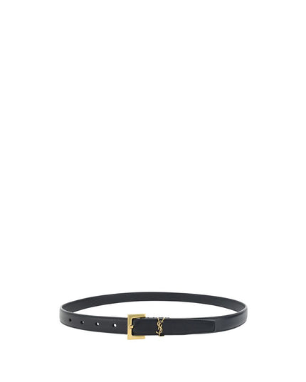 Saint Laurent Black Calf Leather Bos Taurus Thin Belt