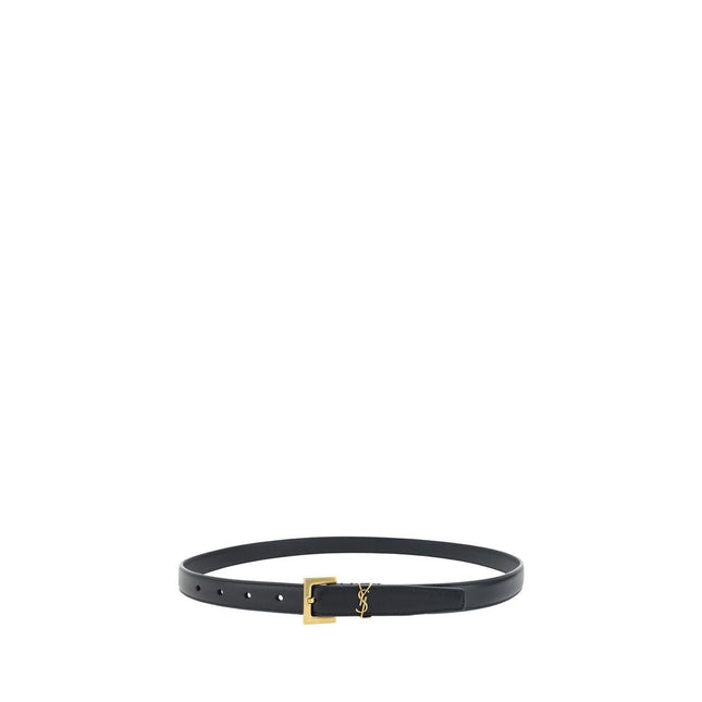 Saint Laurent Black Calf Leather Bos Taurus Thin Belt