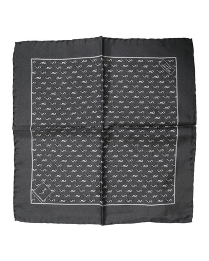 Dolce & Gabbana Black Fish Print Silk Square Men Foulard Scarf