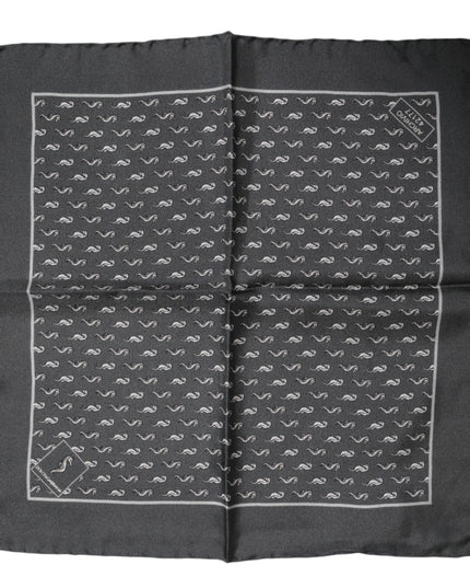 Dolce & Gabbana Black Fish Print Silk Square Men Foulard Scarf