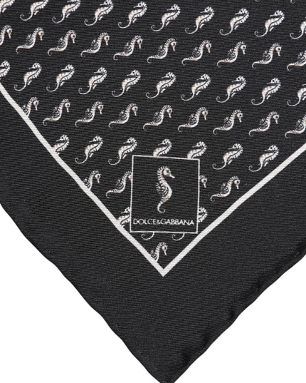 Dolce & Gabbana Black Sea Horse Silk Square Men Foulard Scarf