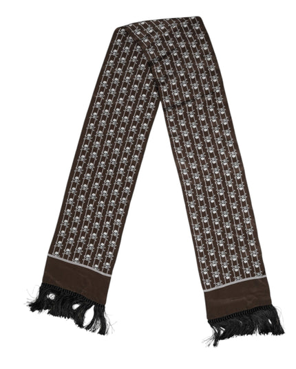 Dolce & Gabbana Brown Skulls Print Fringes Men Foulard Scarf