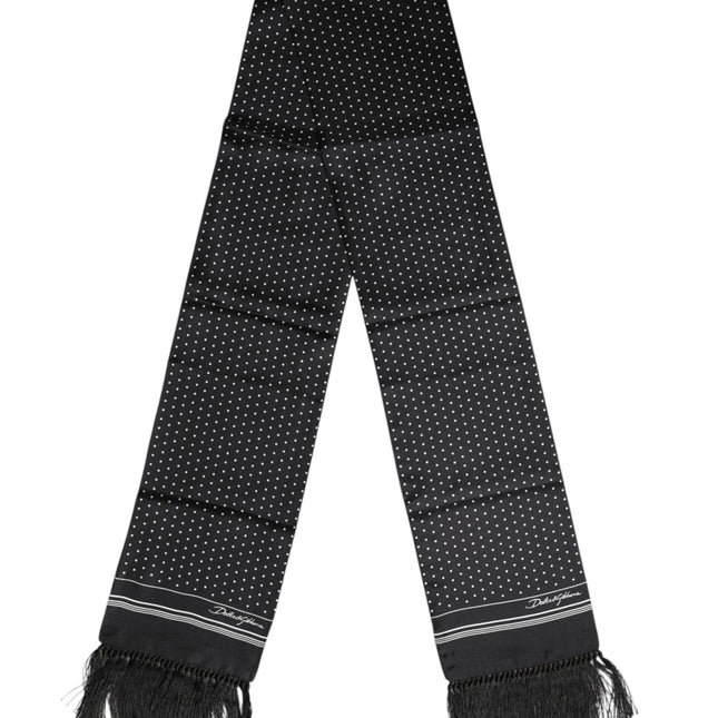 Dolce & Gabbana Black White Polka Dot Fringes Foulard Scarf
