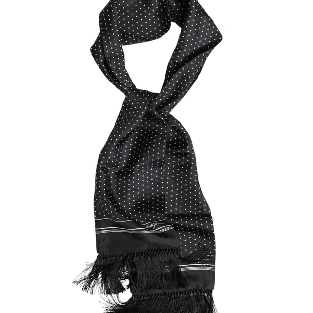 Dolce & Gabbana Black White Polka Dot Fringes Foulard Scarf