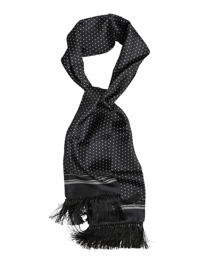 Dolce & Gabbana Black White Polka Dot Fringes Foulard Scarf