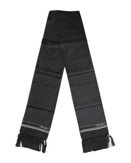 Dolce & Gabbana Black White Polka Dot Fringes Foulard Scarf