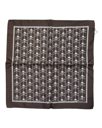 Dolce & Gabbana Brown Skull Silk Square Men Foulard Scarf