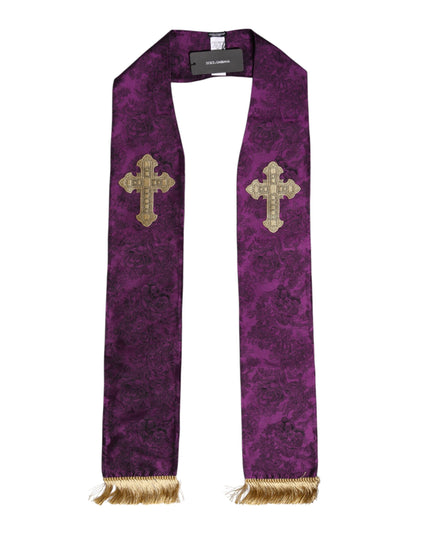 Dolce & Gabbana Purple Silk Fringes Cross Men Foulard Scarf