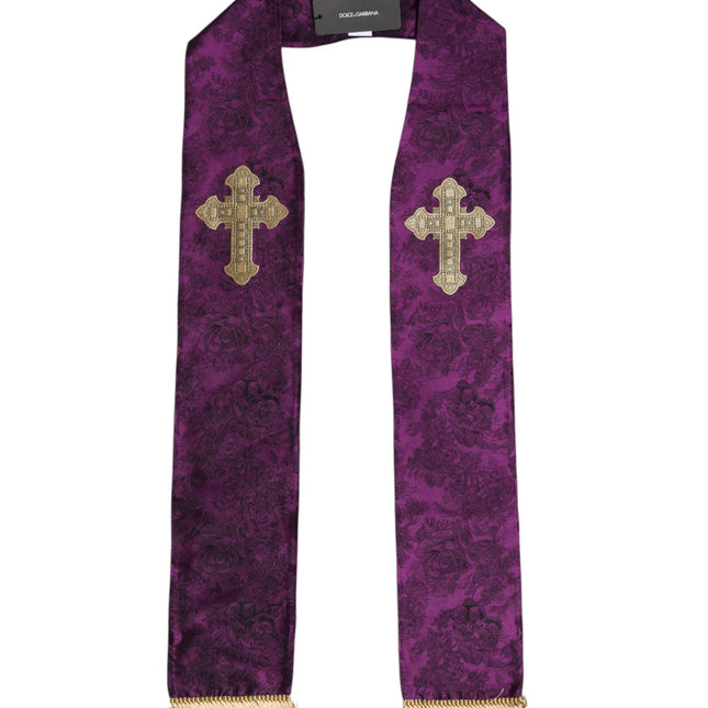 Dolce & Gabbana Purple Silk Fringes Cross Men Foulard Scarf