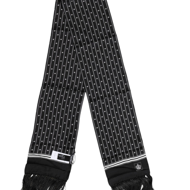 Dolce & Gabbana Black Silk Printed Fringes Men Foulard Scarf