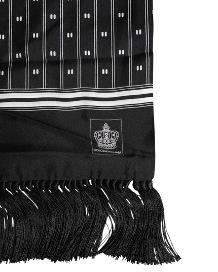 Dolce & Gabbana Black Silk Printed Fringes Men Foulard Scarf