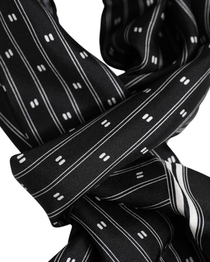 Dolce & Gabbana Black Silk Printed Fringes Men Foulard Scarf
